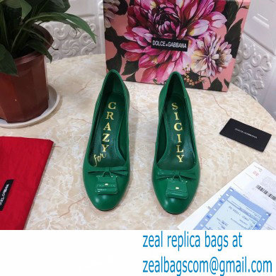 Dolce  &  Gabbana Block Heel 6.5cm Leather Sicily Pumps Green 2021